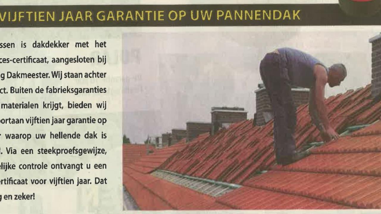 Vijftien jaar garantie op uw pannendak