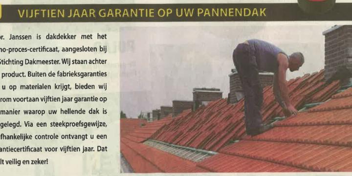 Vijftien jaar garantie op uw pannendak